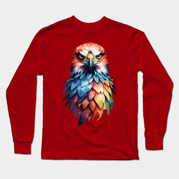 Colorful Red Tailed Hawk Portrait Design Long Sleeve T-Shirt by TF Brands